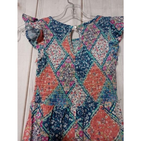 Justice Dress Girls 8 Blue Orange Floral Patch Work - Picture 4 of 7